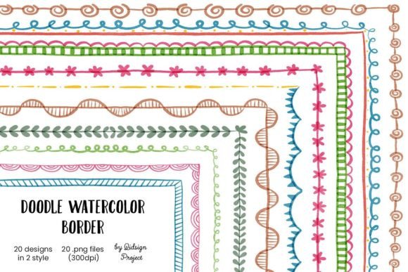 20 Doodle Watercolor Border Clipart: Your Creative Toolkit