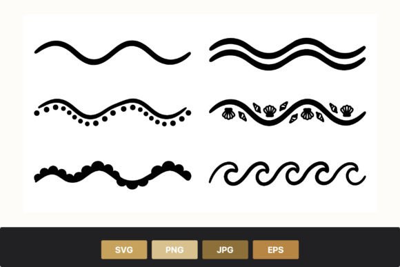 Black Wavy Lines with Shells: A Versatile Design Asset