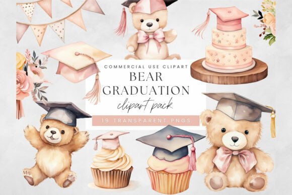 Celebrate Milestones with Graduation Bear Watercolor Clipart PNG