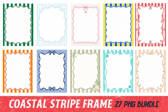 Coastal Stripe Frame PNG Bundle for Beach Designs