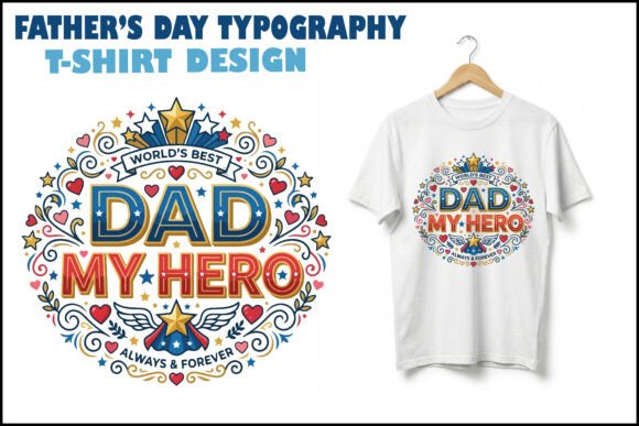 Dad My Hero: Father's Day Typography T-Shirt Design