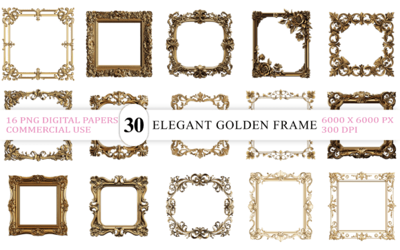 Elevate Your Creations with an Elegant Golden Photo Frame PNG Bundle