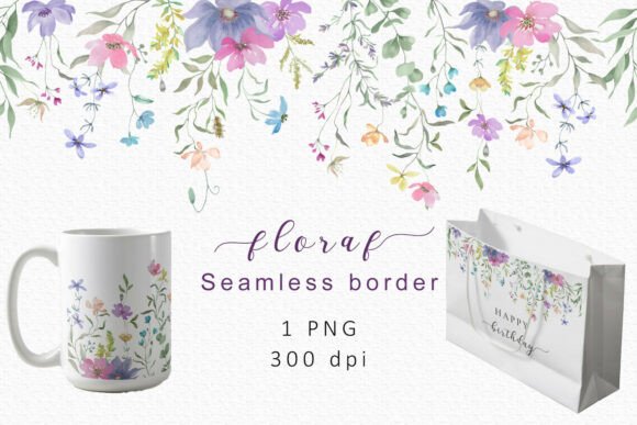 Elevate Your Projects with a Seamless Watercolor Wildflower Border