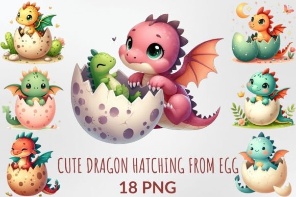 Enchanting Watercolor Cute Dragon Hatching from Egg