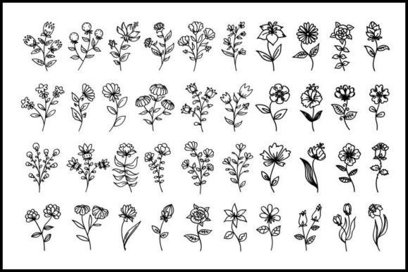 Floral Set: Elegant Line Art for Modern Design