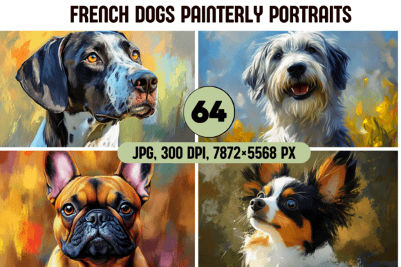 French Dogs Painterly Portraits: Artistic Canine Collection