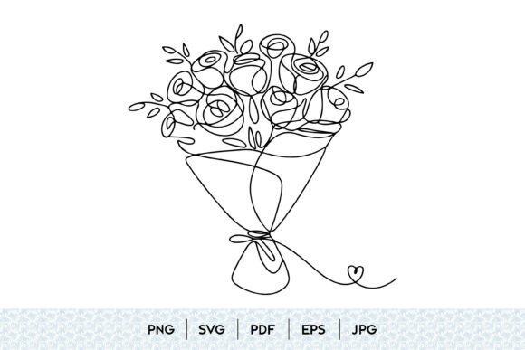 Rose Bouquet SVG: Elegant Line Art for Modern Design