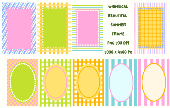 Whimsical Preppy Summer Frame Clipart for Creative Projects