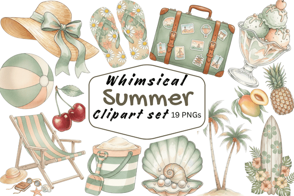 Whimsical Summer Beach Clipart Set: A Designer's Toolkit